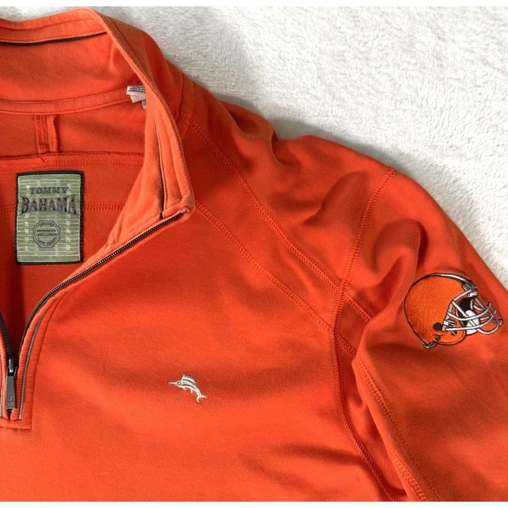 Tommy Bahama NFL‎ Cleveland Browns 1/4 Zip Pullover XL Pima Cotton Orange Logos